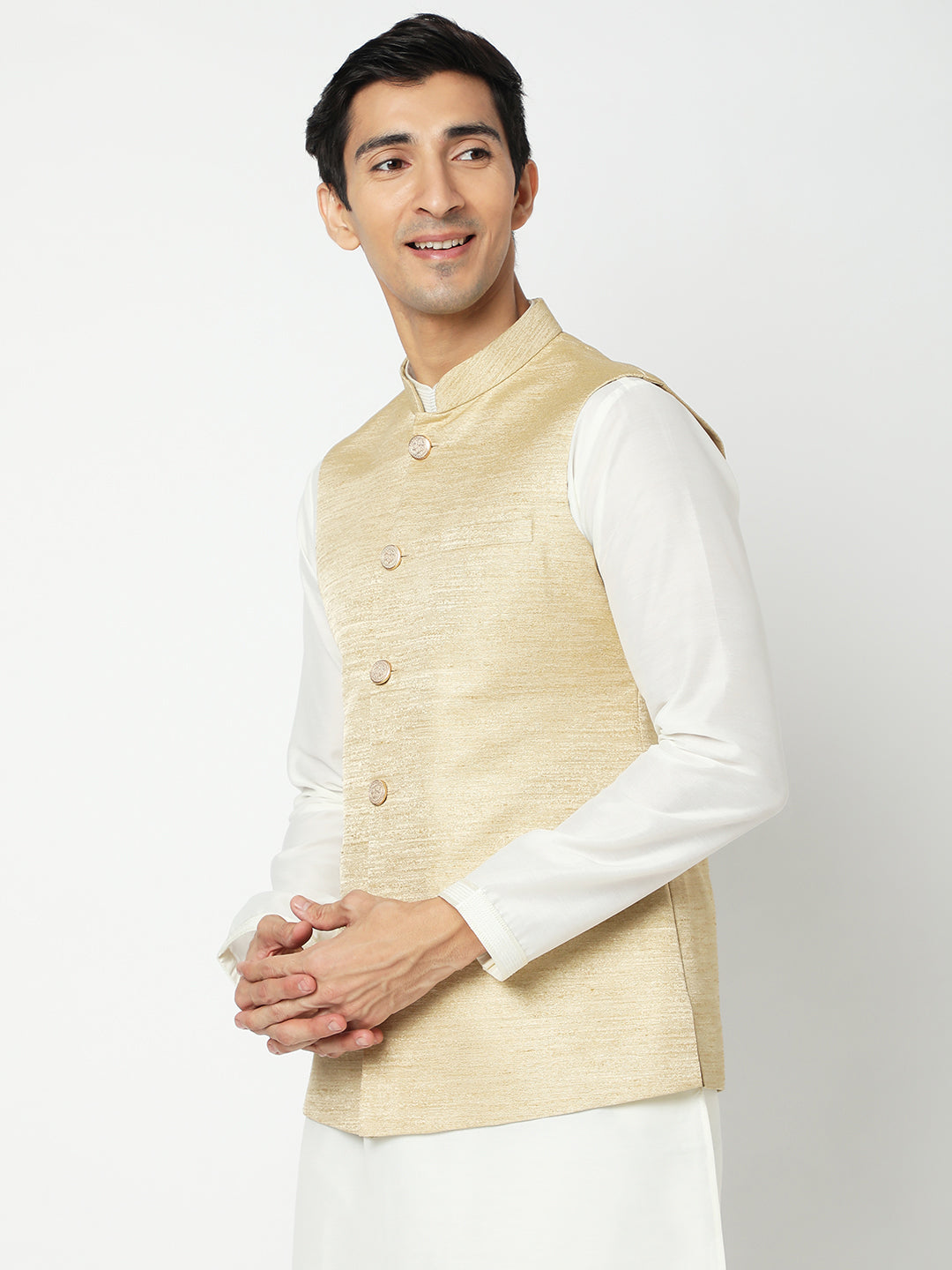 Men's Beige Polyester Solid Jackets