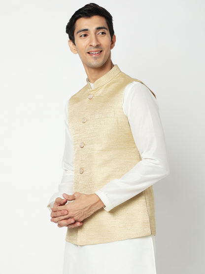 Men's Beige Polyester Solid Jackets