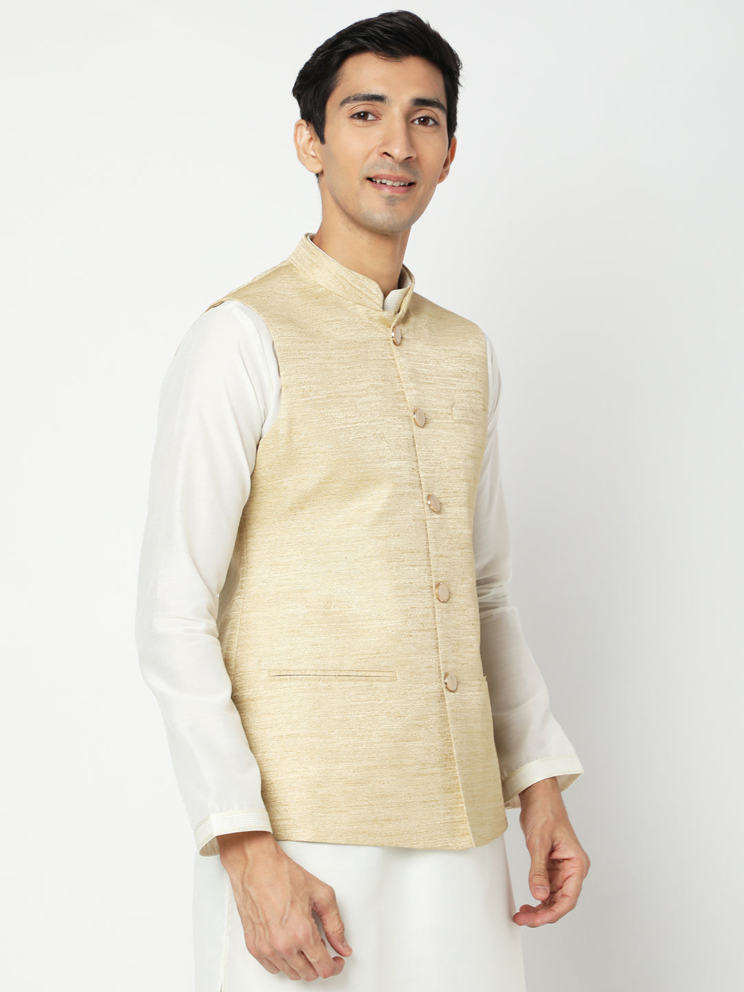 Men's Beige Polyester Solid Jackets