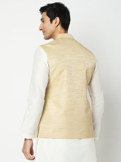 Men's Beige Polyester Solid Jackets