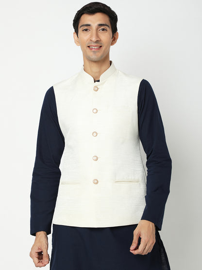 Men's Off White Polyester Solid Jackets