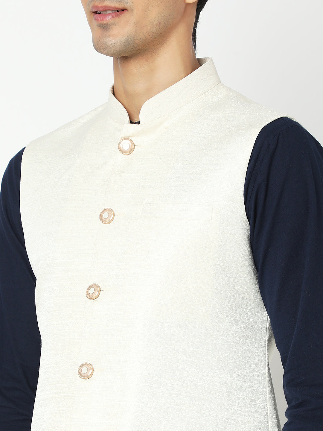 Men's Off White Polyester Solid Jackets