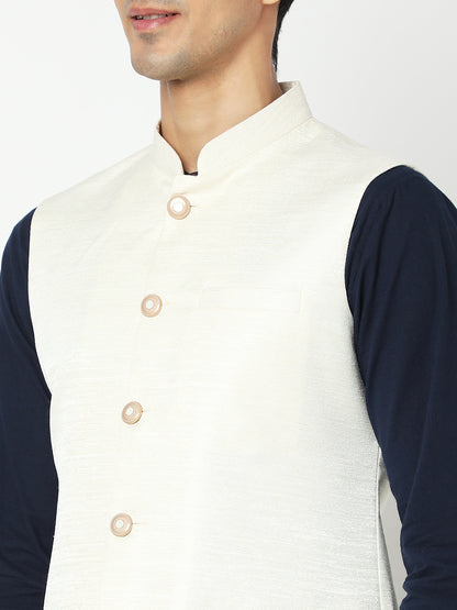 Men's Off White Polyester Solid Jackets