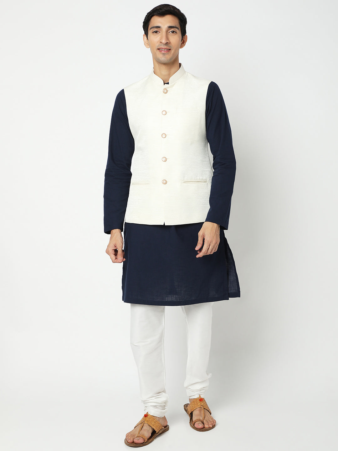 Men's Off White Polyester Solid Jackets