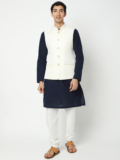 Men's Off White Polyester Solid Jackets