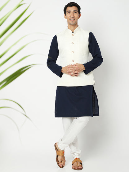 Men's Off White Polyester Solid Jackets