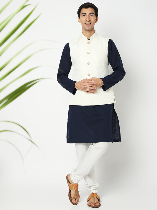 Men's Off White Polyester Solid Jackets