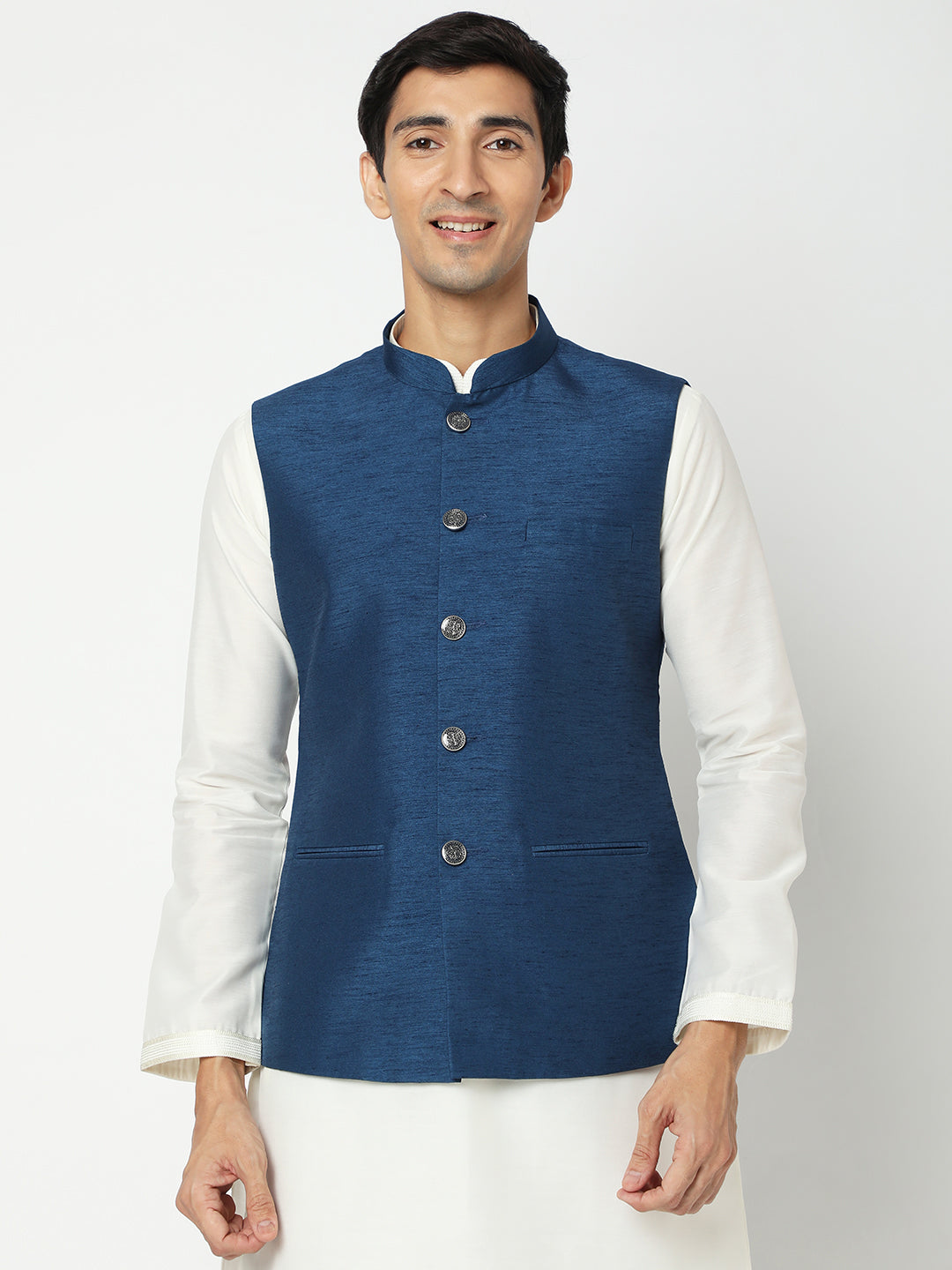 Men's Navy Blue Polyester Solid Jackets