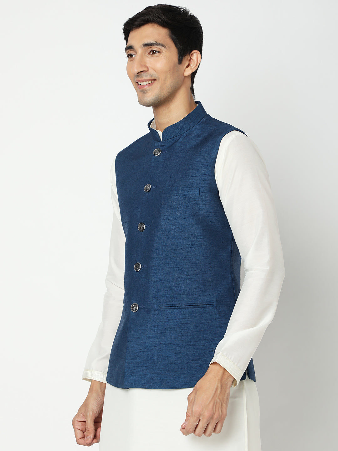 Men's Navy Blue Polyester Solid Jackets