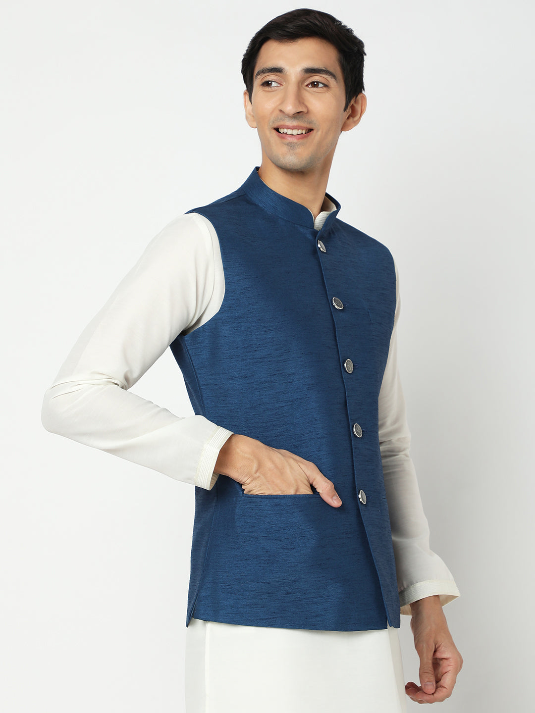 Men's Navy Blue Polyester Solid Jackets