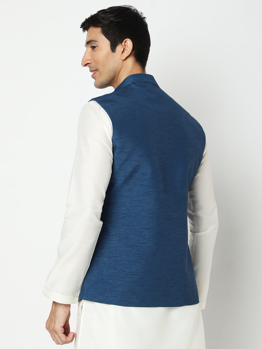 Men's Navy Blue Polyester Solid Jackets