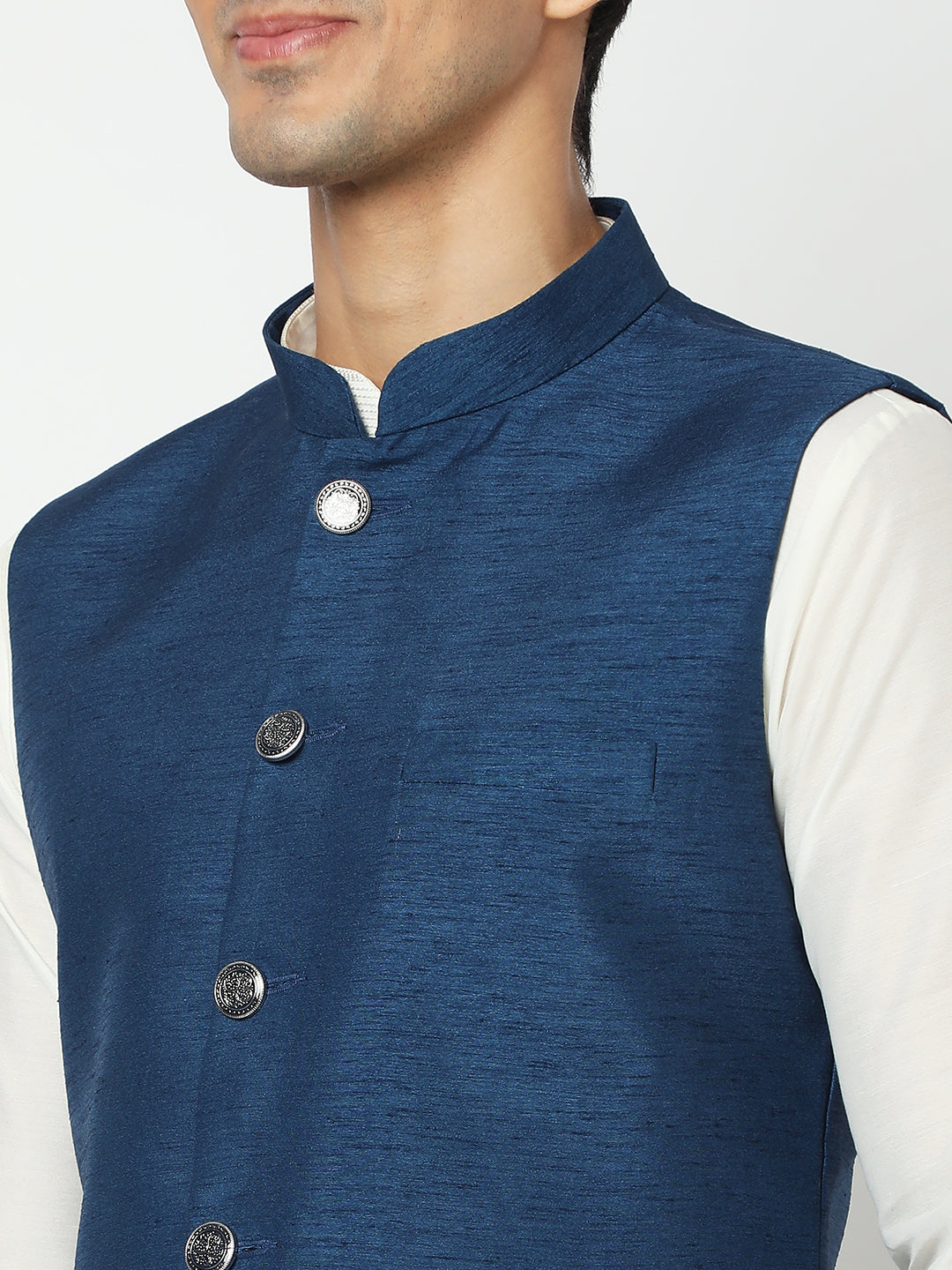 Men's Navy Blue Polyester Solid Jackets