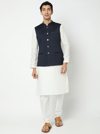 Men's Navy Blue Polyester Jacquard Jackets