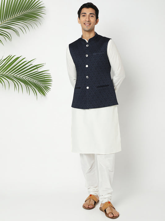 Men's Navy Blue Polyester Jacquard Jackets
