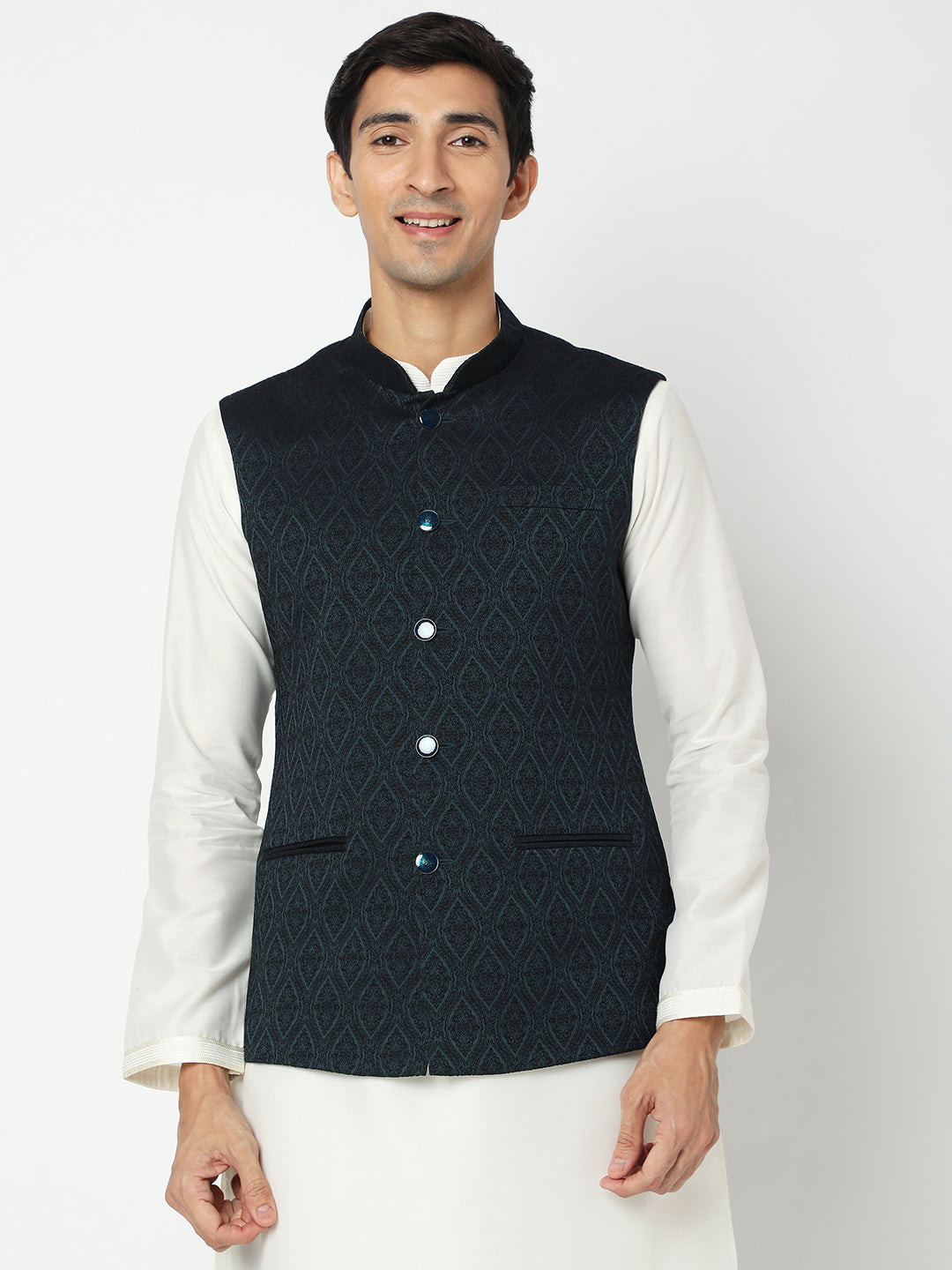 Men's Dark Green Polyester Jacquard Jackets