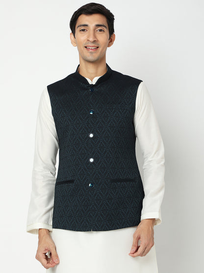 Men's Dark Green Polyester Jacquard Jackets