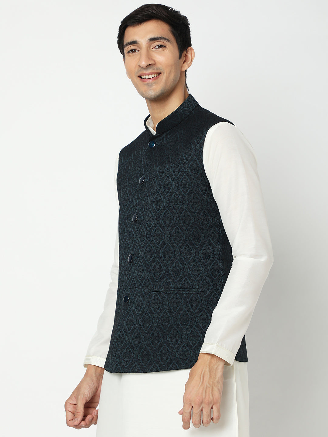 Men's Dark Green Polyester Jacquard Jackets