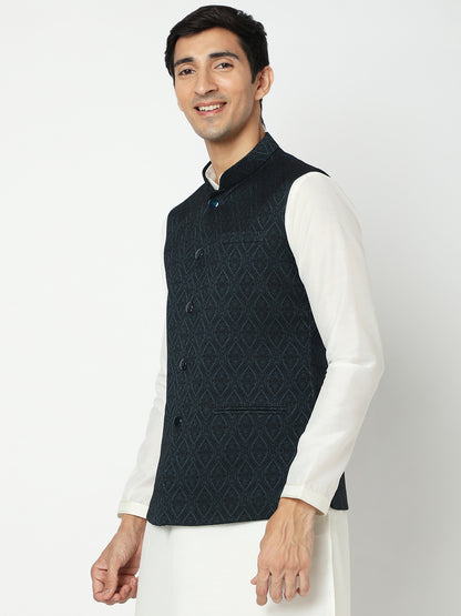 Men's Dark Green Polyester Jacquard Jackets