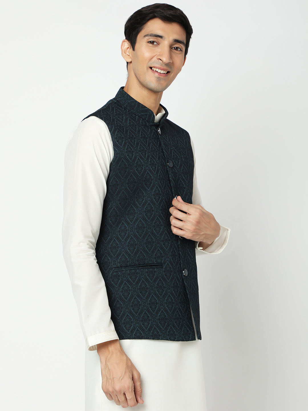 Men's Dark Green Polyester Jacquard Jackets
