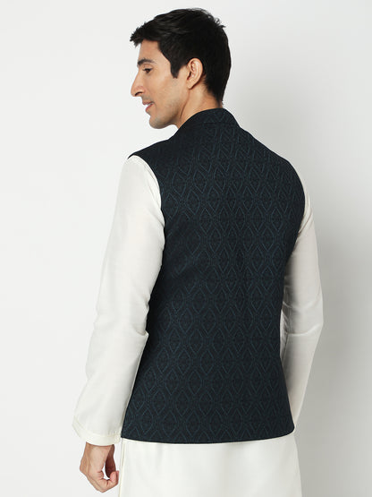 Men's Dark Green Polyester Jacquard Jackets