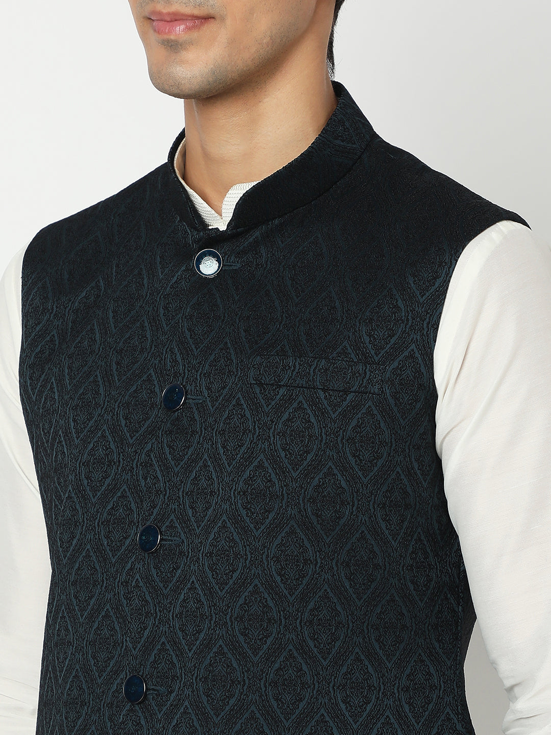 Men's Dark Green Polyester Jacquard Jackets