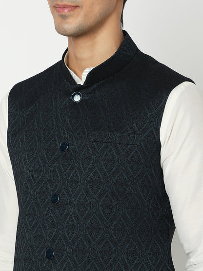 Men's Dark Green Polyester Jacquard Jackets