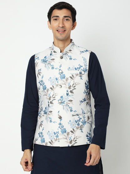 Men's White Polyester Floral Jackets