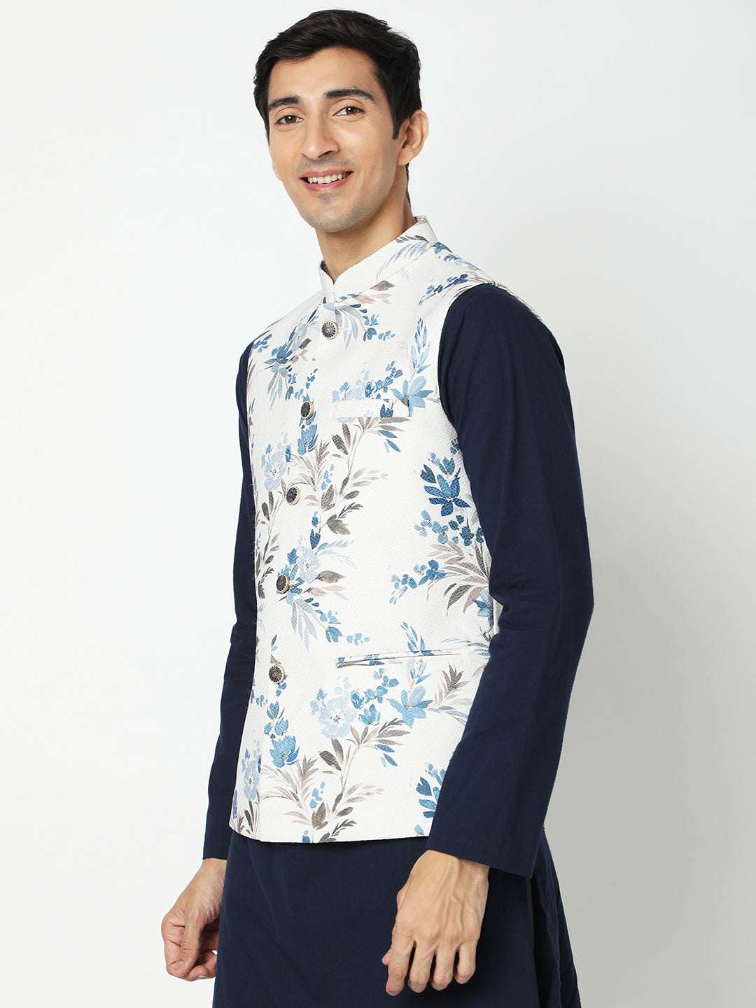 Men's White Polyester Floral Jackets