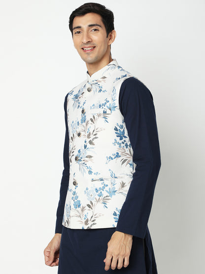 Men's White Polyester Floral Jackets