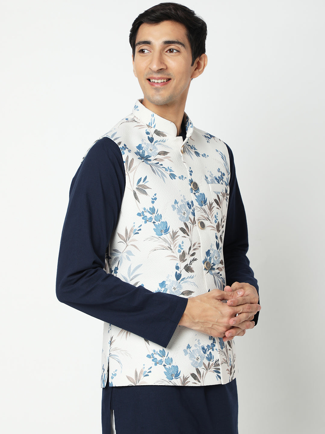 Men's White Polyester Floral Jackets