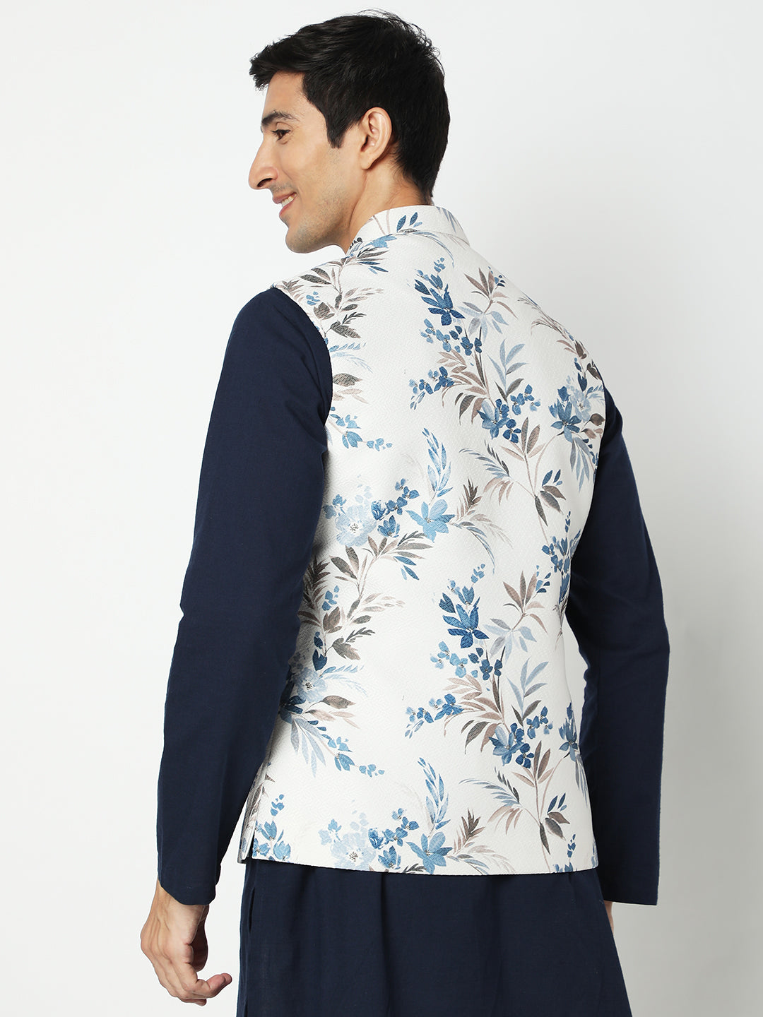 Men's White Polyester Floral Jackets