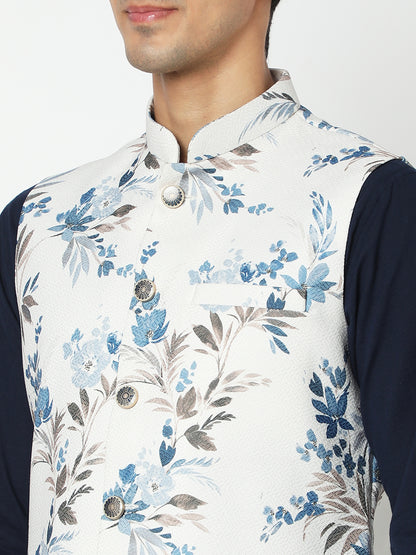 Men's White Polyester Floral Jackets