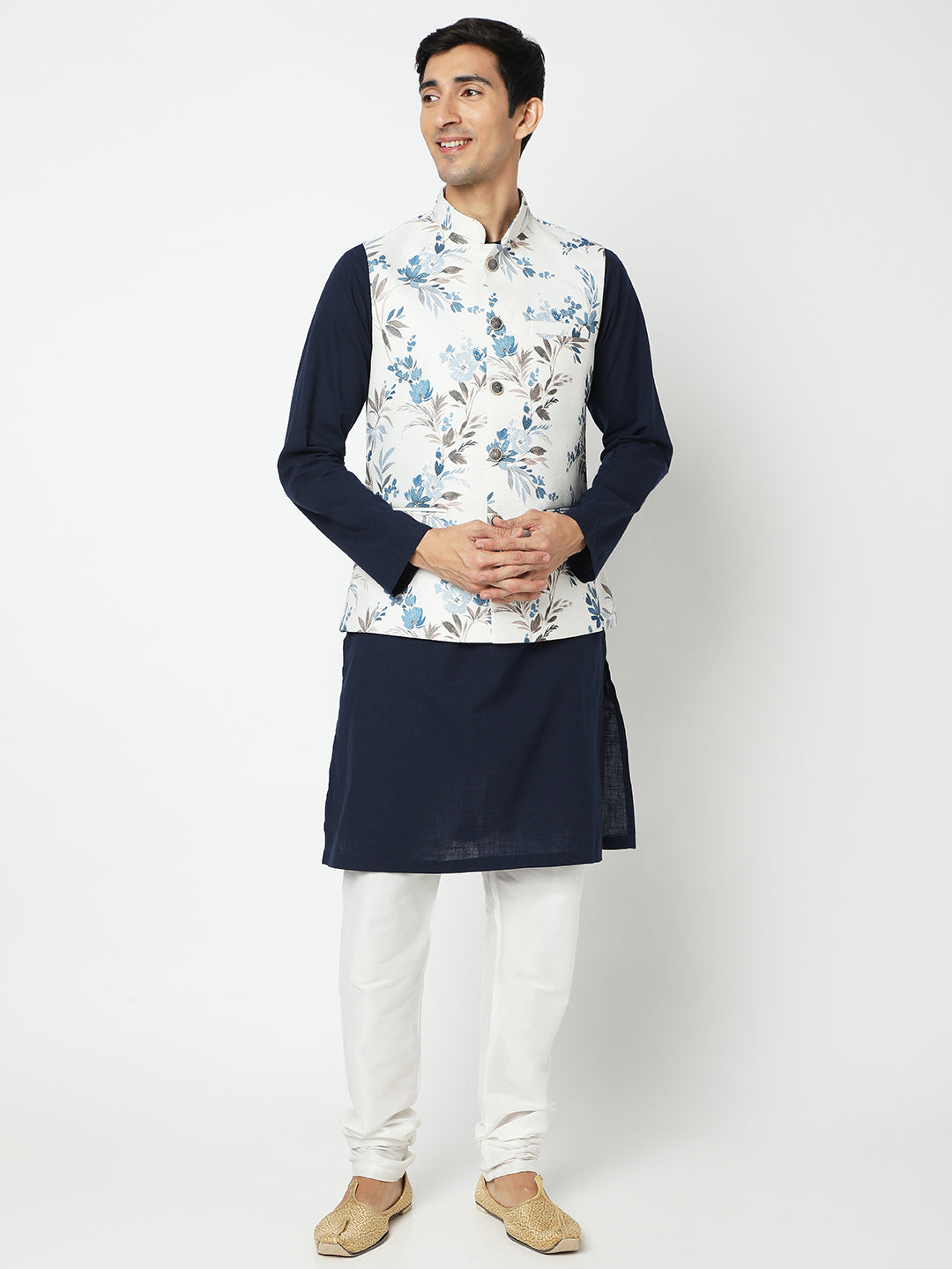 Men's White Polyester Floral Jackets