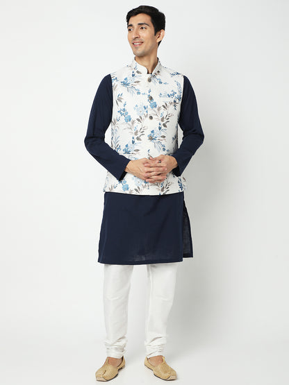 Men's White Polyester Floral Jackets