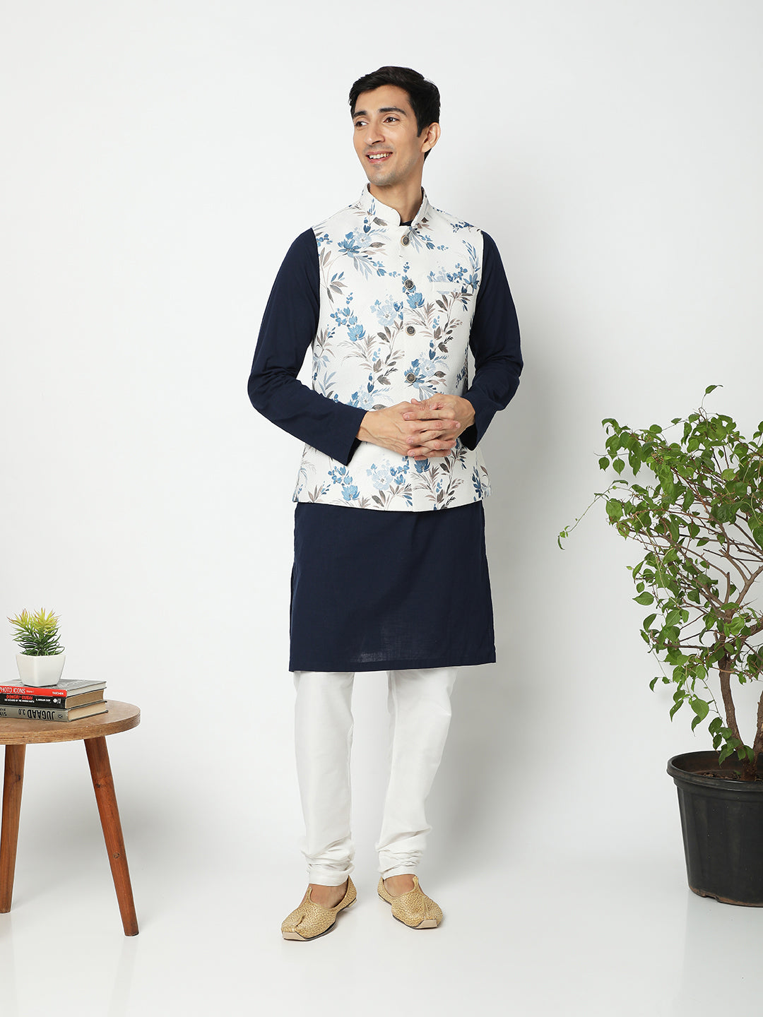 Men's White Polyester Floral Jackets