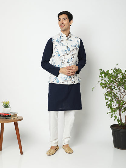 Men's White Polyester Floral Jackets