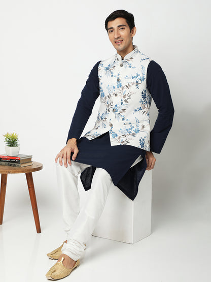 Men's White Polyester Floral Jackets