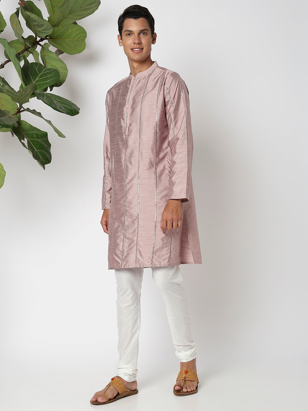 Men Wearing Lilac Polyester Embroidered Kurta