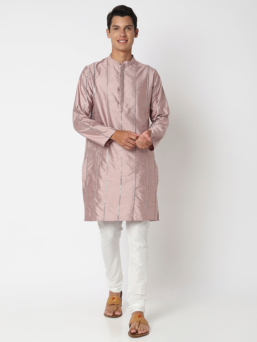 Men Wearing Lilac Polyester Embroidered Kurta