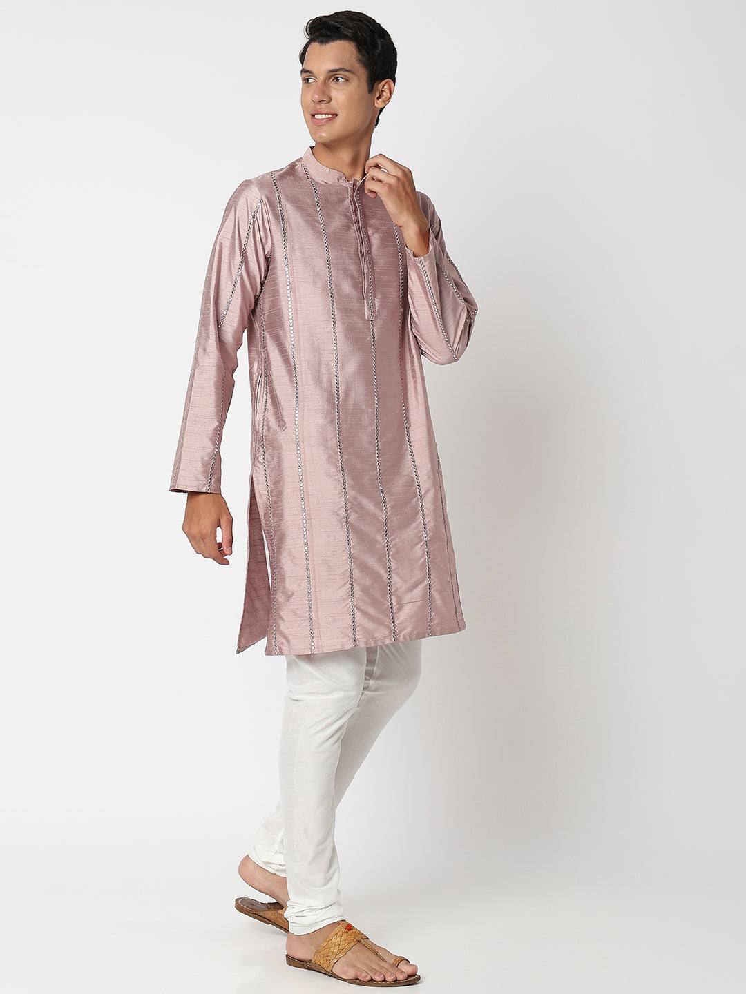 Men Wearing Lilac Polyester Embroidered Kurta