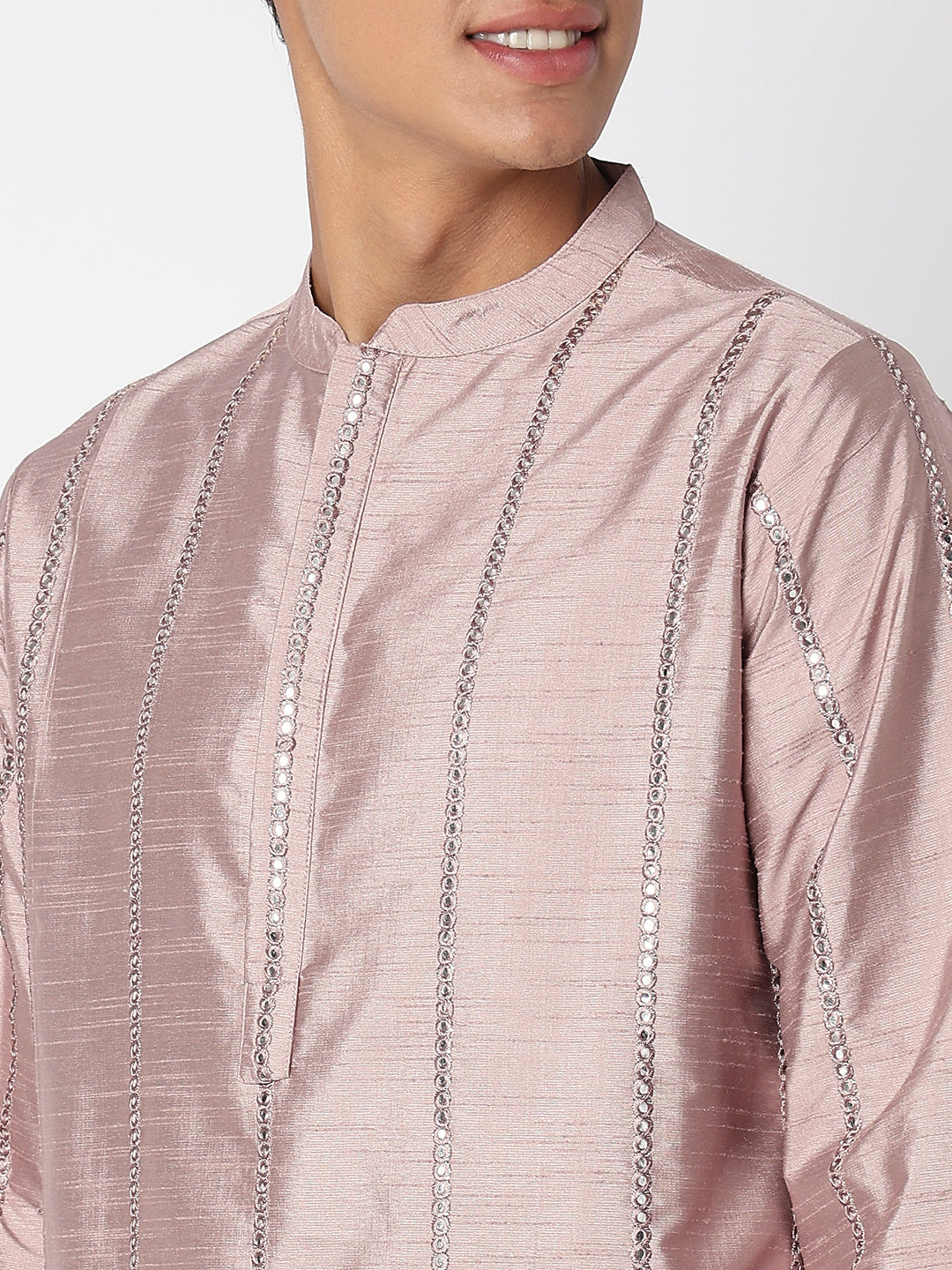 Men's Lilac Polyester Embroidered Kurta