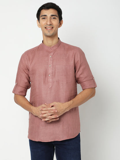 Matchles Men's Pink Linen Solid Kurta
