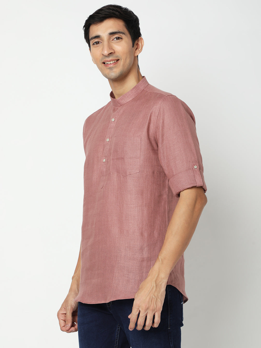 Matchles Men's Pink Linen Solid Kurta