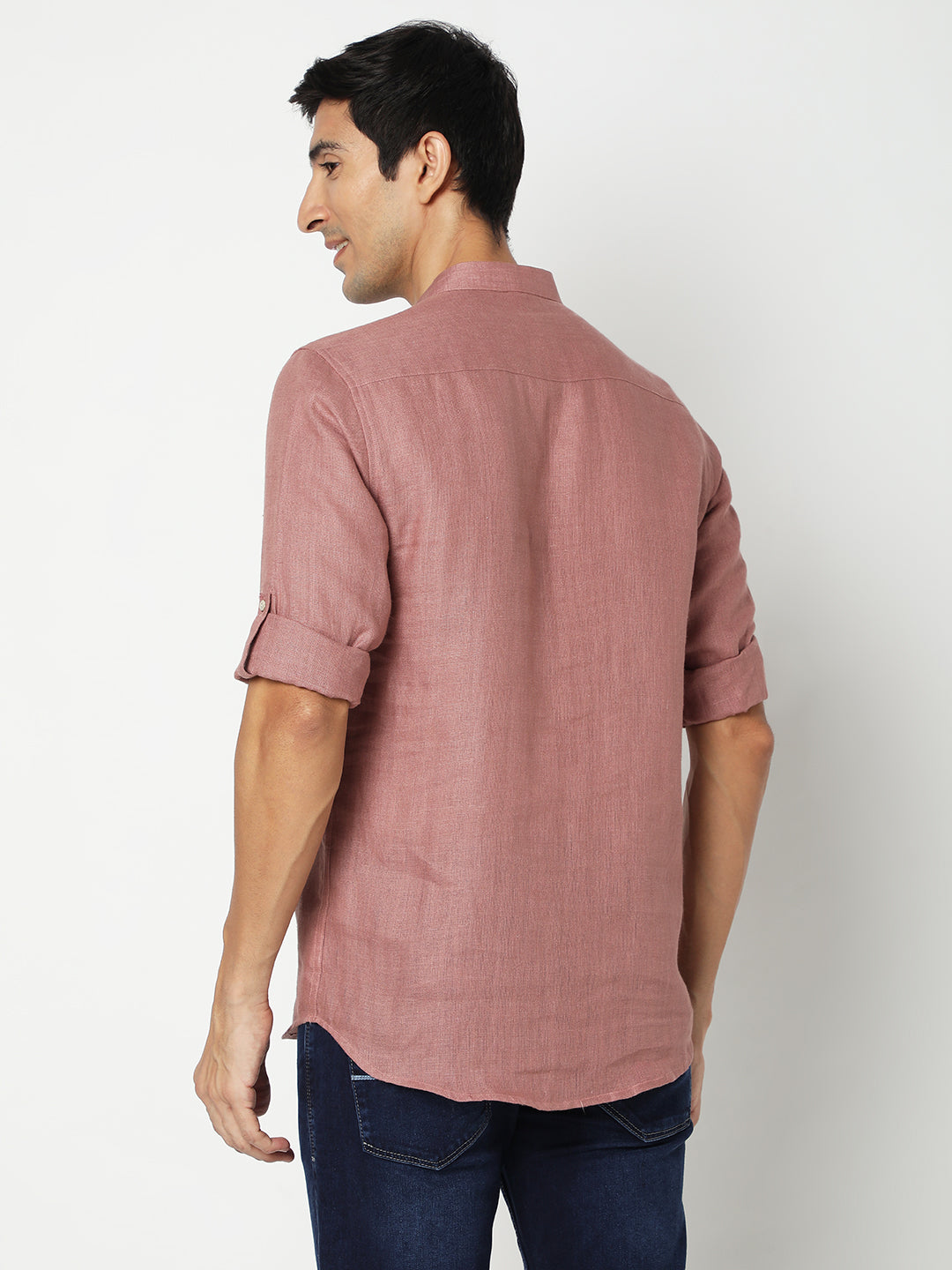 Matchles Men's Pink Linen Solid Kurta