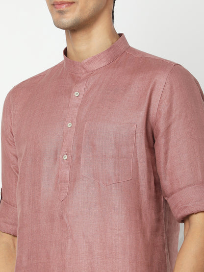 Matchles Men's Pink Linen Solid Kurta