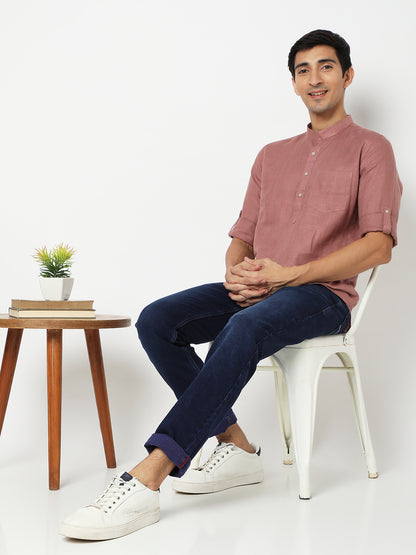 Matchles Men's Pink Linen Solid Kurta