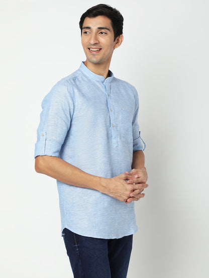 Matchles Men's Sky Blue Linen Solid Kurta