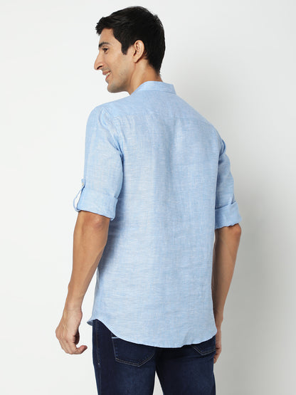 Matchles Men's Sky Blue Linen Solid Kurta