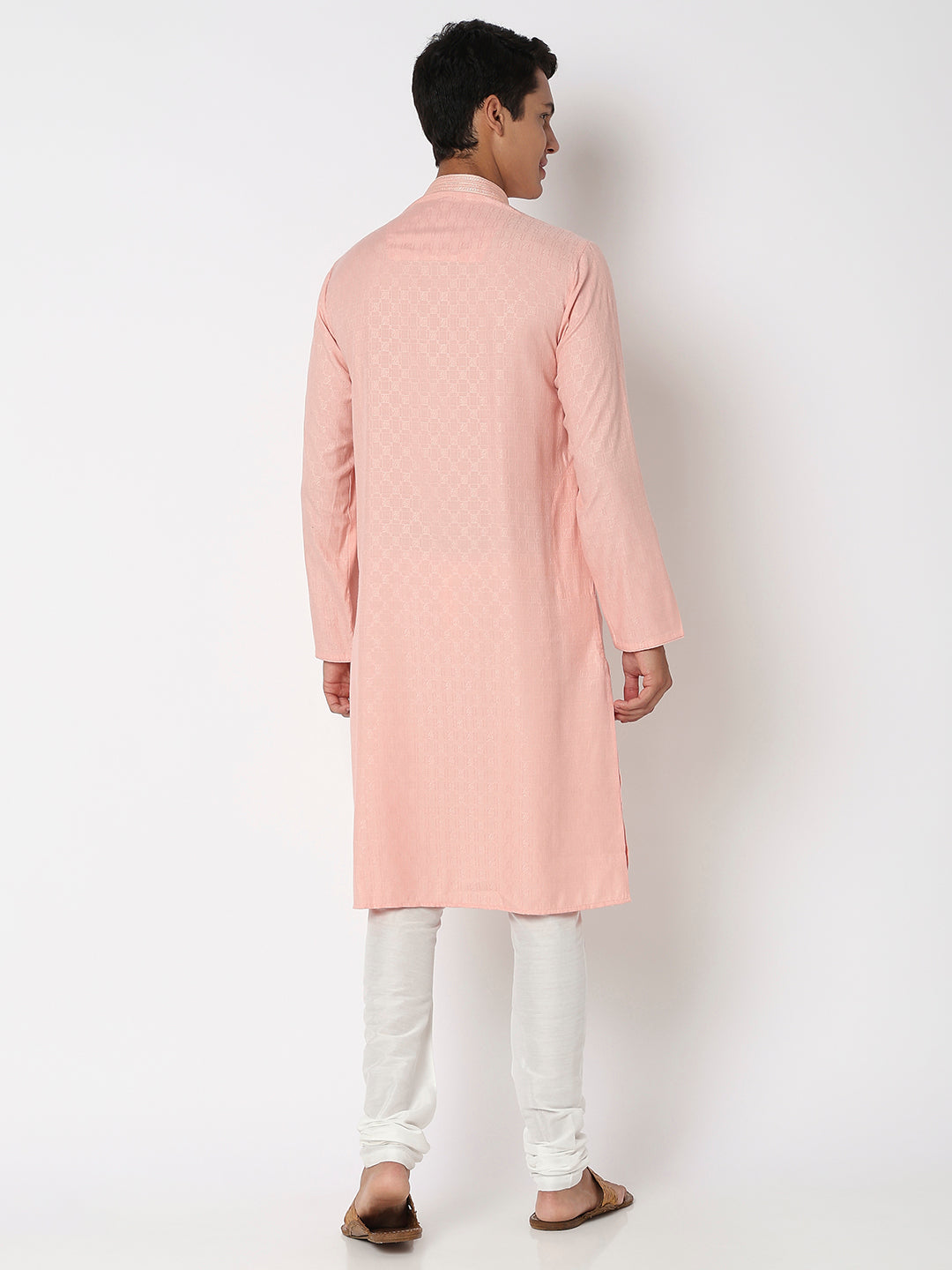 Men Wearing Onion Pink Viscose Embroidered Kurta Set