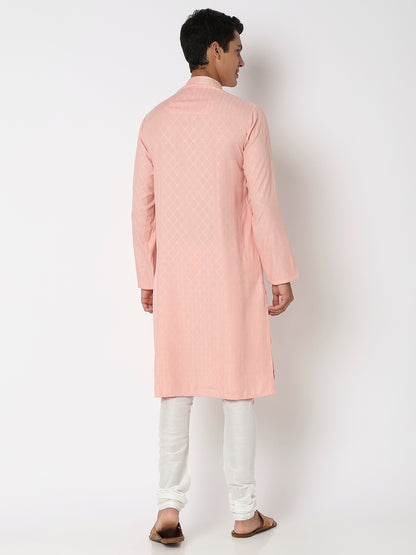 Men Wearing Onion Pink Viscose Embroidered Kurta Set